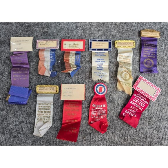 Vintage Postal Clerks And Auxiliary Delegate Ribbons Lot Of 12 Convention Badges - Picture 1 of 10